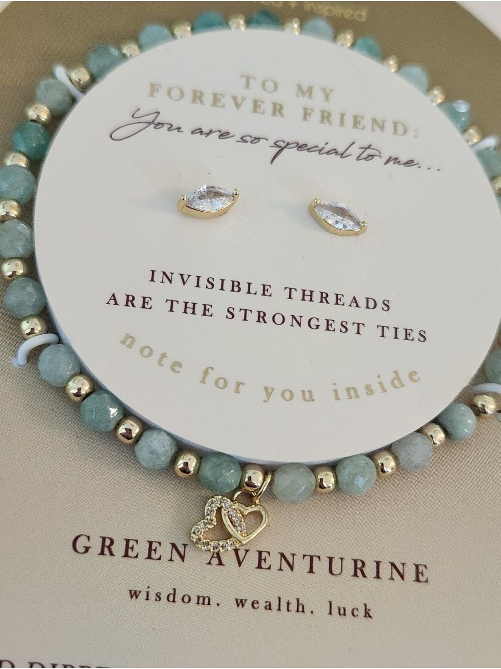 BELOVED + INSPIRED GREEN AVENTURINE 14KT GOLD DIPPED FOREVER FRIEND BRACELET SET